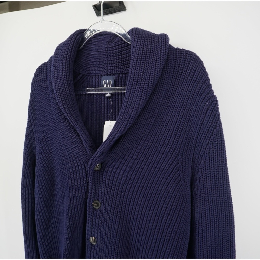 Gap Mens Navy Blue Shawl Collar Ribbed Knit Cardigan Sweater Small NEW Academia - Picture 5 of 12
